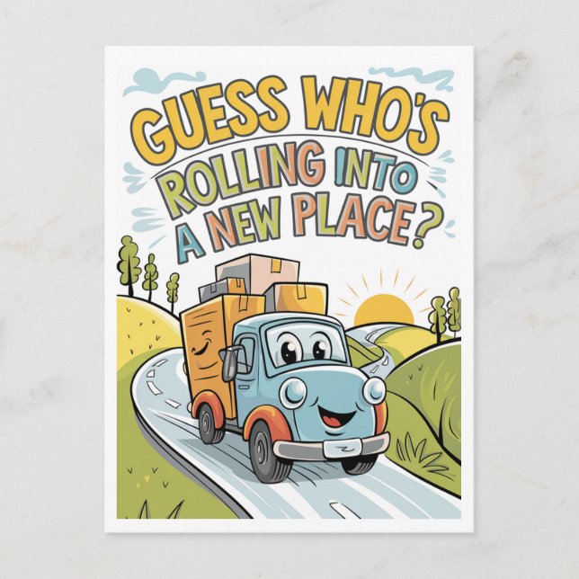 Cartoon Moving Truck Moving Announcement Postcard (Front)