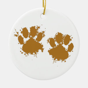 Cartoon Muddy Dog Paw Print Ceramic Tree Decoration
