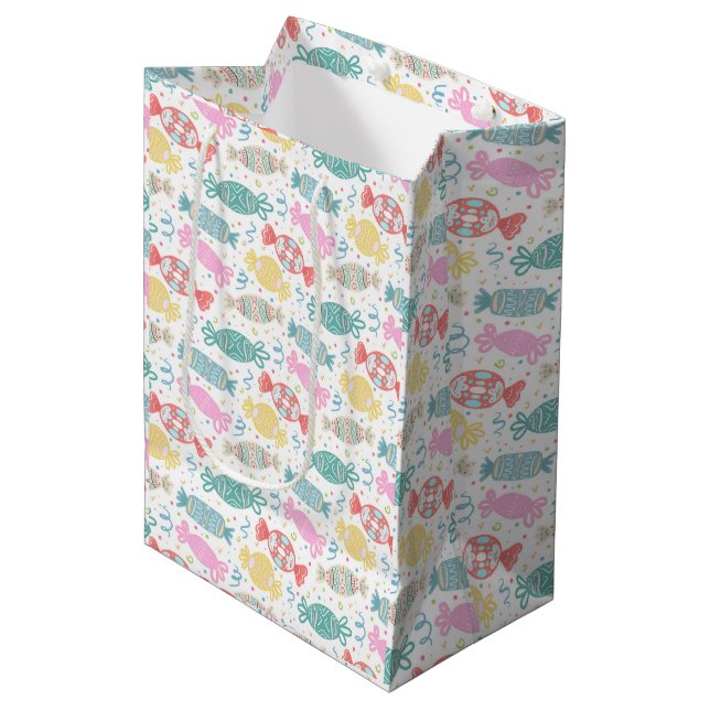 Cartoon multicolored festive candies medium gift bag (Front Angled)