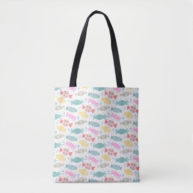 Cartoon multicolored festive candies tote bag (Front)