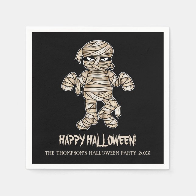 Cartoon Mummy Personalizable Halloween Event Text Napkin (Front)