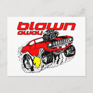 Cartoon Muscle Car Blown Away Postcard