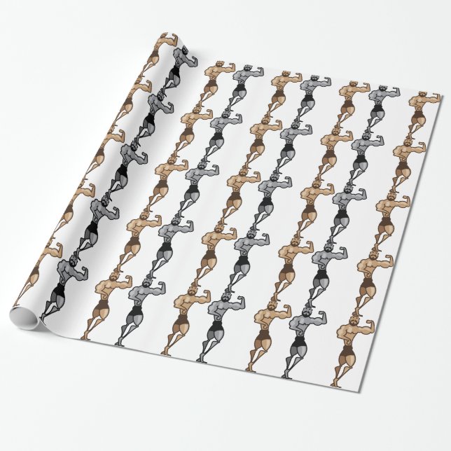 Cartoon Muscleman Wrapping Paper (Unrolled)