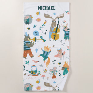 Cartoon Music Band Beach Towel