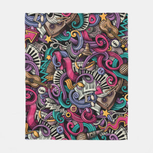 Cartoon Musical: Colourful Doodle Seamless. Fleece Blanket