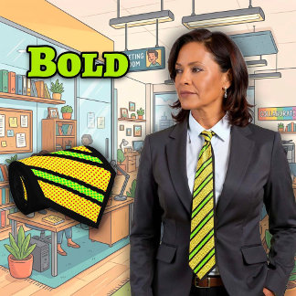 Cartoon Neck Tie Yellow with Green Stripes