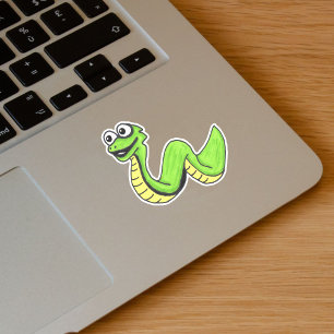 Cartoon Neon Green snake big white eyes