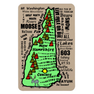 Cartoon New Hampshire State Word Map Magnet