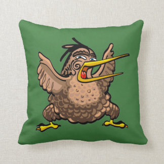 Cartoon New Zealand Kiwi bird doing a Maori Haka Cushion