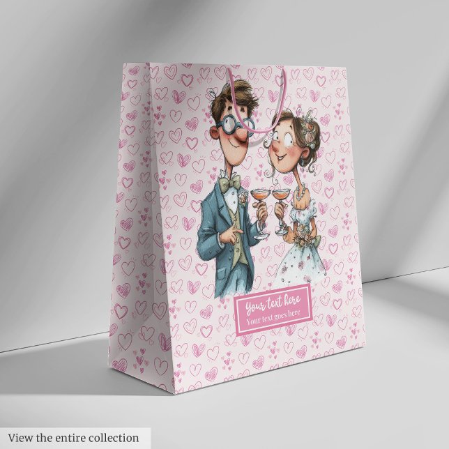 Cartoon Newlyweds Wedding Gift Bag Watercolor Fun (Cartoon Newlyweds Wedding Gift Bag Watercolor Fun)