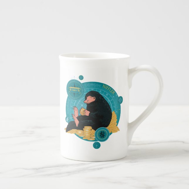 Cartoon NIFFLER™ With Gold Coins Bone China Mug (Right)