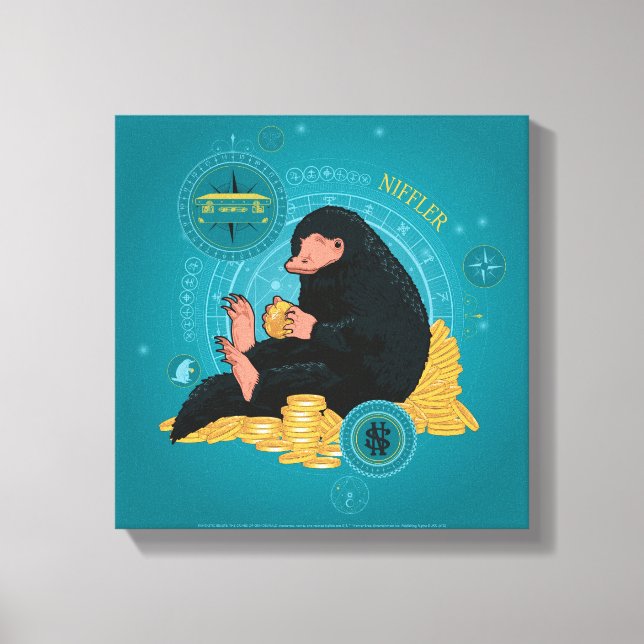 Cartoon NIFFLER™ With Gold Coins Canvas Print (Front)