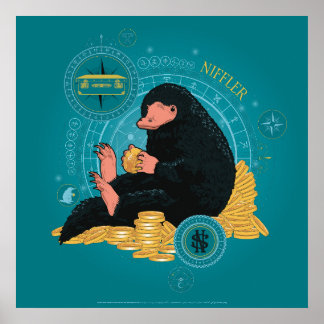 Cartoon NIFFLER™ With Gold Coins Poster