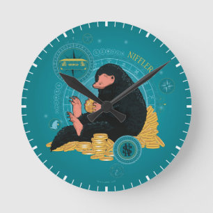 Cartoon NIFFLER™ With Gold Coins Round Clock