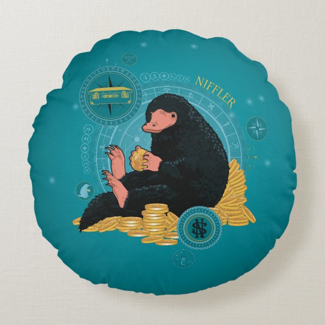 Cartoon NIFFLER™ With Gold Coins Round Cushion (Front)