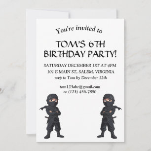 Cartoon Ninja Warrior Boys Birthday Party Invitation