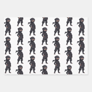 Cartoon Ninja Warrior Boys Birthday Party Wrapping Paper Sheet