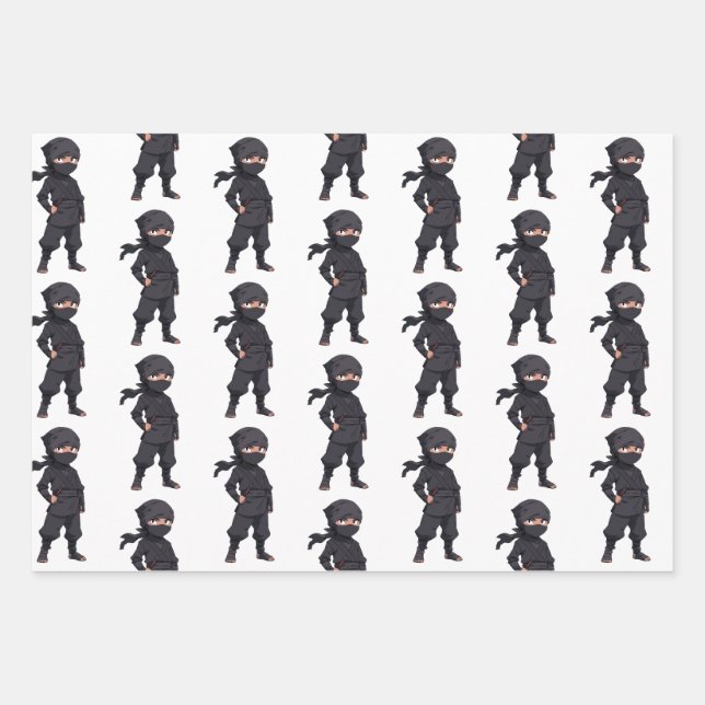 Cartoon Ninja Warrior Boys Birthday Party Wrapping Paper Sheet (Front)