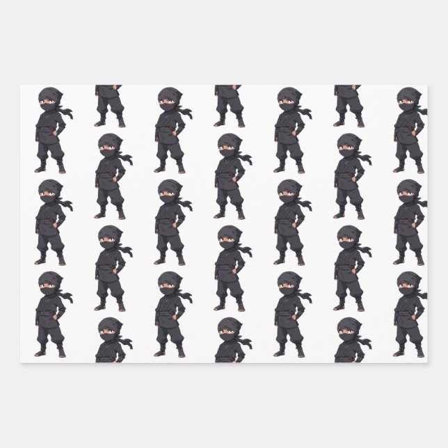 Cartoon Ninja Warrior Boys Birthday Party Wrapping Paper Sheet (Front)