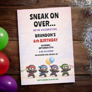 Cartoon Ninjas Colorful Balloons Kids Birthday Invitation