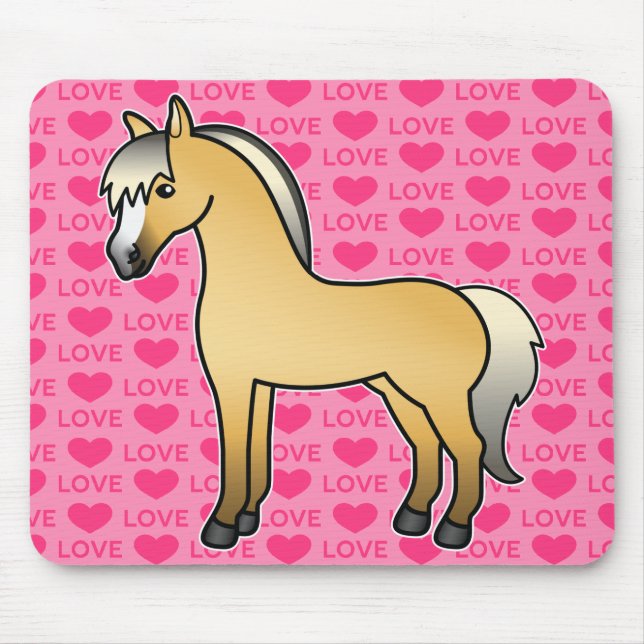 Cartoon Norwegian Fjord Horse Love Text Mouse Mat (Front)