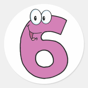 Cartoon Number 6 Fun Purple Smiling Six  Classic Round Sticker