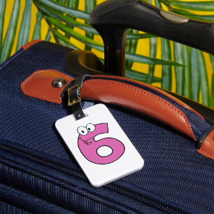 Cartoon Number 6 Fun Purple Smiling Six  Luggage Tag