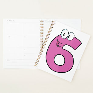 Cartoon Number 6 Fun Purple Smiling Six  Planner