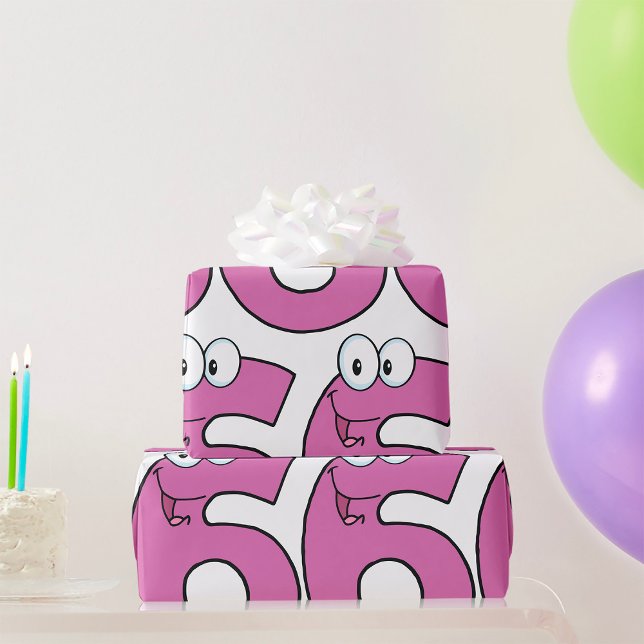 Cartoon Number 6 Fun Purple Smiling Six  Wrapping Paper (Creator Uploaded)