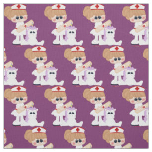Cartoon Nurse and Unicorn Pima cotton fabric