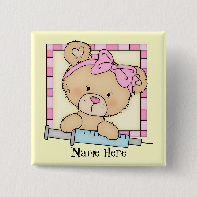 Cartoon Nurse Bear button (Front)