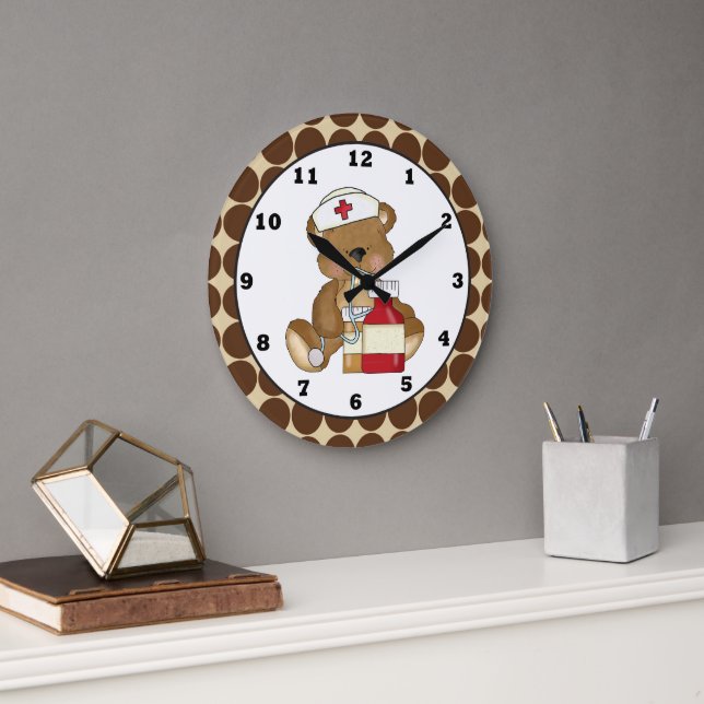 cartoon nurse bear wall clock (Office)