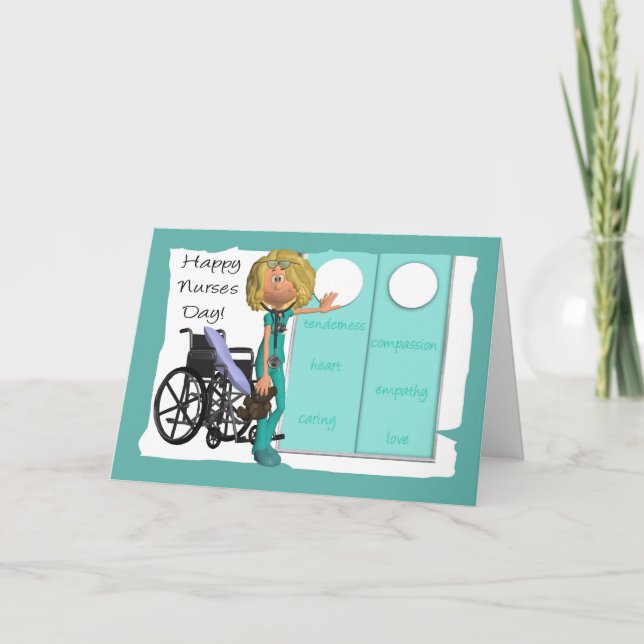 Cartoon Nurse, Nurses Day Greeting Card (Front)