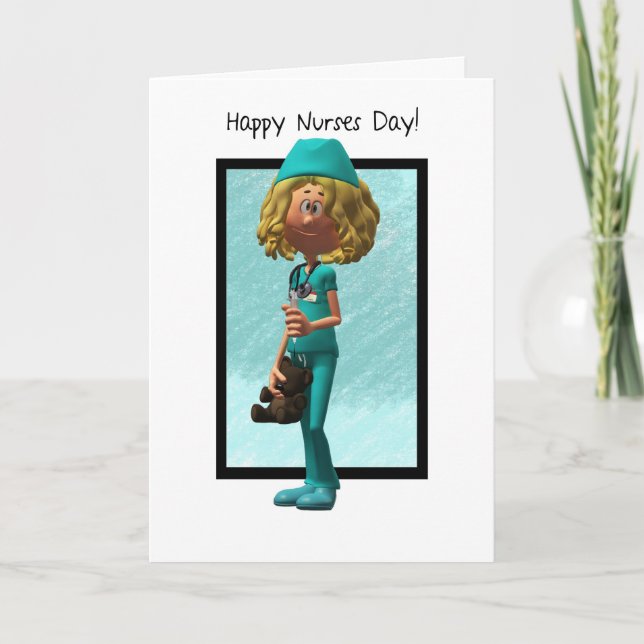 Cartoon Nurse, Nurses Day Greeting Card (Front)