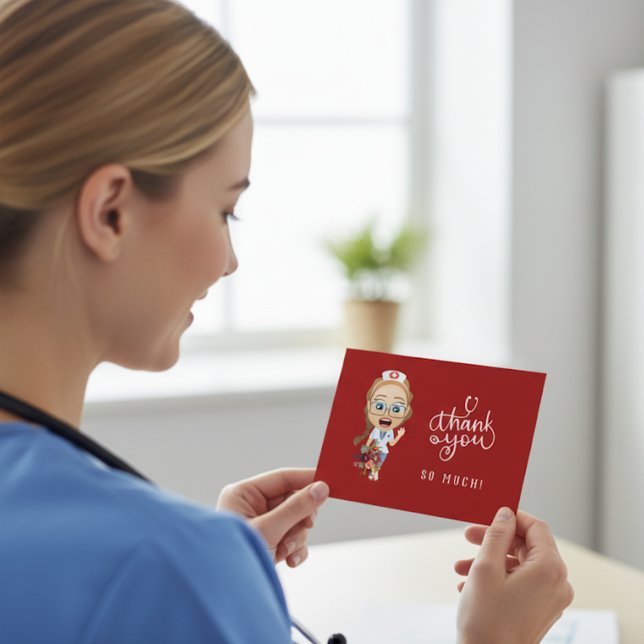 Cartoon Nurse Red Thank You Card (Creator Uploaded)