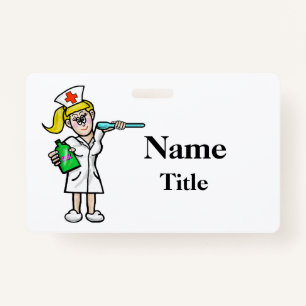 Cartoon Nurse With Medicine Badge Customise! ID Badge