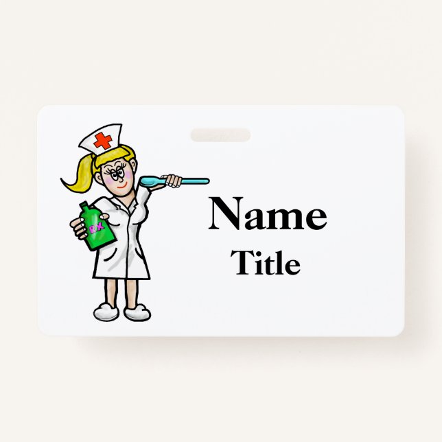 Cartoon Nurse With Medicine Badge  Customise! ID Badge (Front)