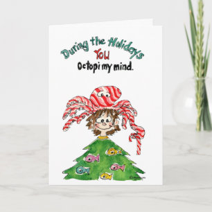 Cartoon Octopus Christmas Card