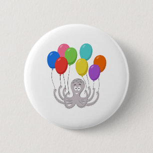 Cartoon Octopus Colorful Balloons 6 Cm Round Badge