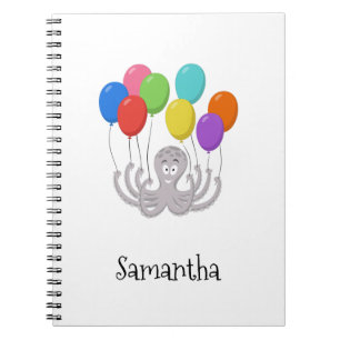 Cartoon Octopus Colorful Balloons Back to School Notebook