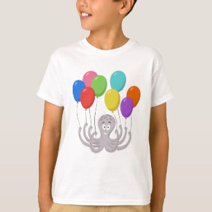 Cartoon Octopus Colorful Balloons Kids T-Shirt