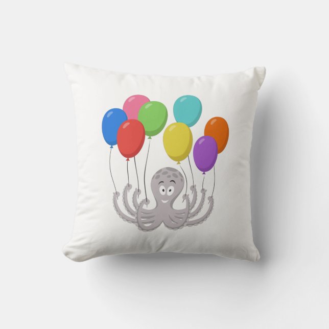 Cartoon Octopus Colourful Balloons Cushion (Front)