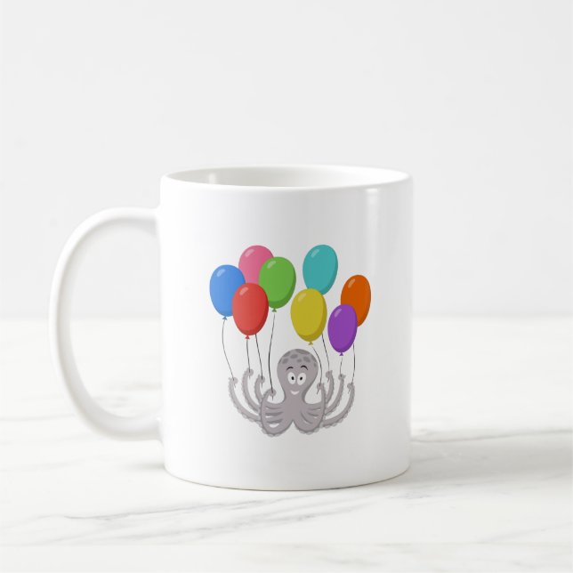 Cartoon Octopus Colourful Balloons Kids Coffee Mug (Left)