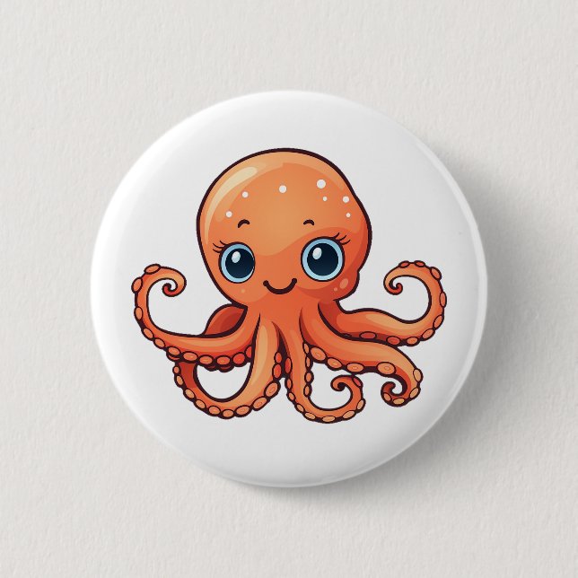 Cartoon octopus illustration 6 cm round badge (Front)