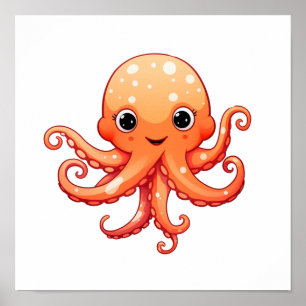 Cartoon octopus illustration poster