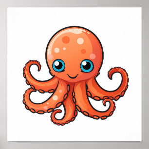 Cartoon octopus illustration poster