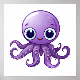 Cartoon octopus illustration poster