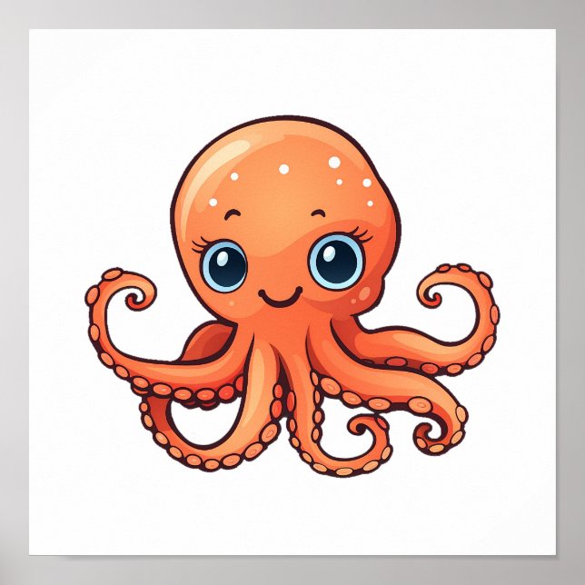 Cartoon octopus illustration poster (Front)