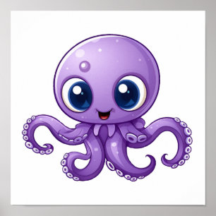 Cartoon octopus illustration poster