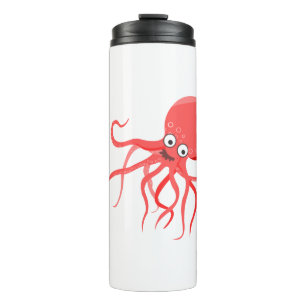 Cartoon octopus orange red sea thermal tumbler
